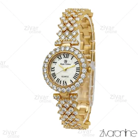 ساعت رویال کرون زنانه طلایی صفحه سفید تمام نگین 107250
