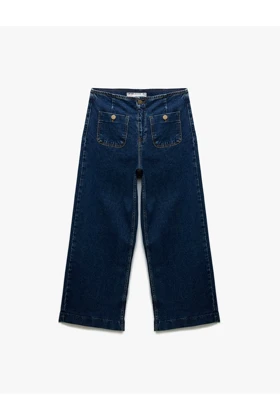شلوار جیب کوتاه جیب کوتاه قالب کمر بلند - شلوار جین Culotte 5SAL40057MD