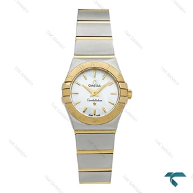 ساعت امگا زنانه دورنگ طلایی صفحه سفید خطی اسمال Omega-7273-L