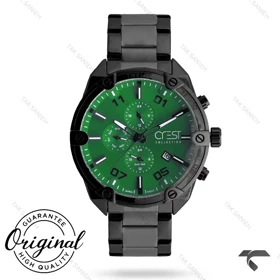 ساعت کرست مردانه 6312-7 فول دیت مشکی صفحه سبز Crest-10964-G