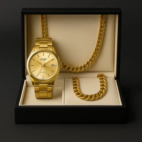 پکیج ساعت عقربه ای طلایی Casio مدل Edmonنیم ست Cartier مردانه طلایی Zoris