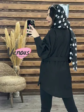 مانتو داکرون آستین پیله کمردار