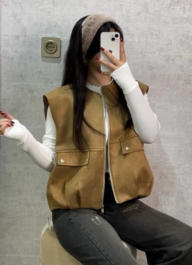 وست زنانه جیر آستردار قد 60 فریسایز