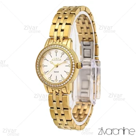 ساعت الکسا اسپشیال زنانه طلایی صفحه سفید دور نگین 106148