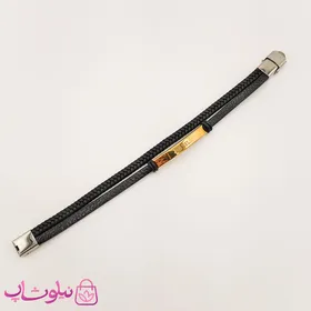 دستبند مردانه چرم و استیل دیزل طلایی مشکی