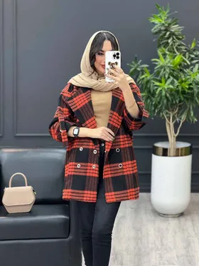 پالتو چهارخونه آستین سگک