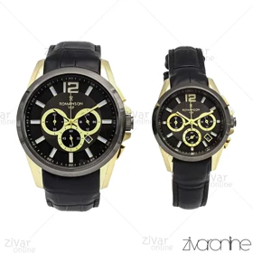 ست ساعت رومانسون سه موتوره بند چرم مشکی 105941