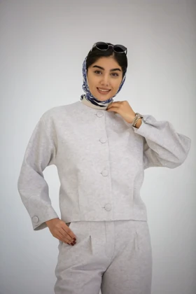 کت کراپ دخترانه مچ دکمه دار