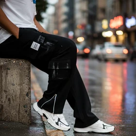 شلوار کارگو شش جیب پایین زیپ مدل sami-مشکی