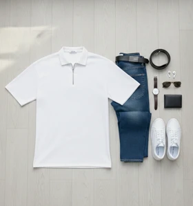 تیشرت مردانه یقه زیپ‌دار سفید مدل Arban