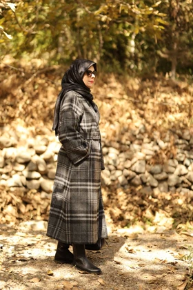 پالتو چهارخونه موهر پشمی