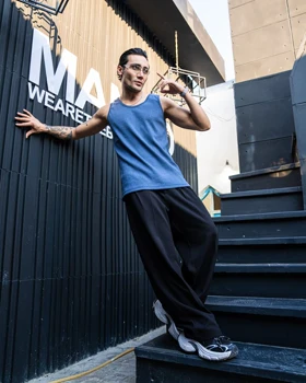 رکابی حلقه‌ای تنک تاپ سنگ شور آبی ساده