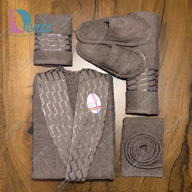 حوله ست یک نفره 6 تیکه طرح آرام رنگ نسکافه ای