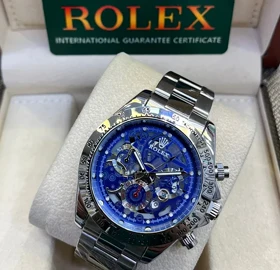 ساعت مچی اسکلیتون رولکس 16233 طرح سه موتور صفحه آبی