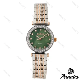 ساعت الکسا 2004z زنانه سیلور رزگلد صفحه سبز دورنگین w-10120