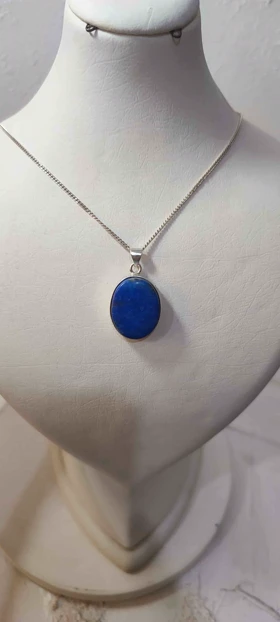 گردنبند نقره با سنگ لاجورد اصل افغانستان (بدون زنجیر)