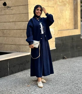 ست کت و دامن جیر افرا کد 14003860 (سرمه ای)