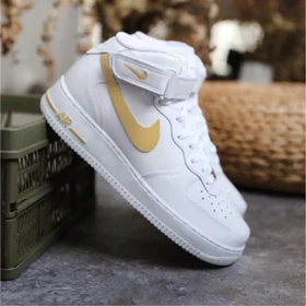 کفش ایرفورس ساق بلند کاستوم Beige Swoosh