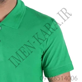 تیشرت کار یقه دار دکمه‌ایی سبز روشن