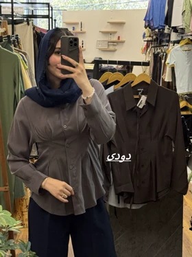 شومیز پشت بندی کتان سیلک_5213 (دودی)