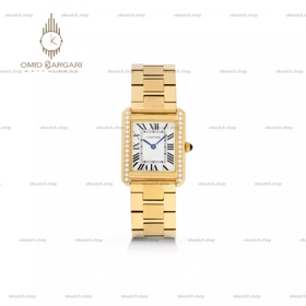 ساعت مچی کارتیه بدنه طلایی صفحه سفید قاب نگین Cartier