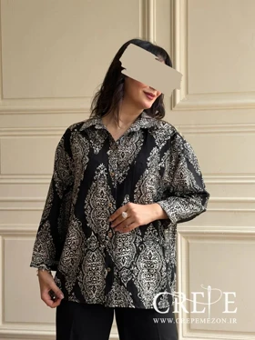 شومیز لینن طرحدار جلو دکمه (مشکی)