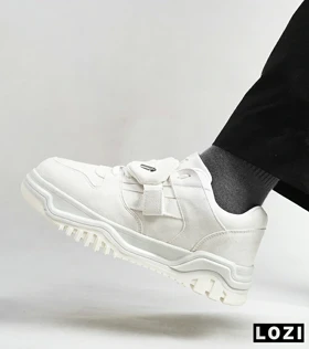 کفش کتانی بگ دار مردانه و زنانه سفید کرم BERSHKA