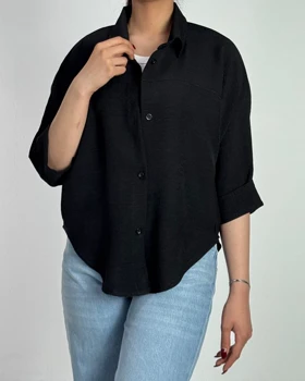 شومیز شانتون آستین  دوبل  کد 500526 (مشکی)