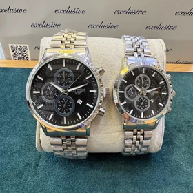 ساعت سیتیزن VIP ست زنانه و مردانه مدل C-3475 نقره ای صفحه مشکی