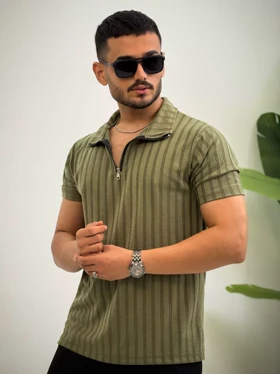 تیشرت مردانه نیم زیپ مراکشی سالار_کد4636