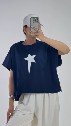 تیشرت کراپ پایین گتر STAR کد 1400285 (سرمه اى)