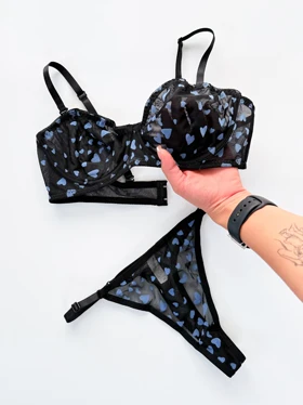 ست شورت و سوتین فنردار تور طرح قلب