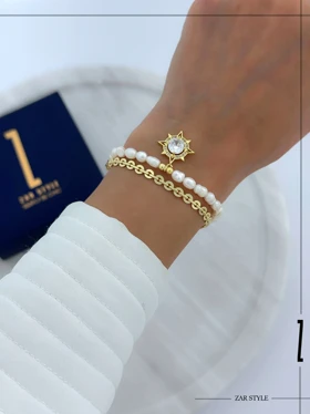 دستبند دولاین مرواریدی آویز خورشید