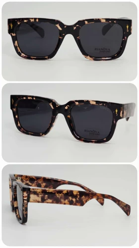 عینک آفتابی زنانه گوچی Gucci RN9026 پلاریزه و ضد اشعه UV400 ایتالیایی Rianova (فریم پلنگی عدسی‌ها مشکی)