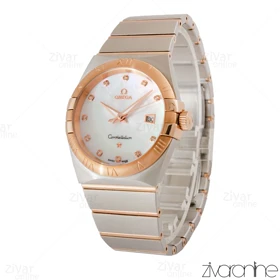 ساعت امگا کانسلیشن مردانه دو رنگ رزگلد ایندکس نگین‌دار صفحه صدفی 105207