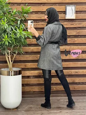پالتو طرحدار سرآستین چرم