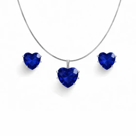 نیم ست نقره اصل 925 مدل قلب با سنگ یاقوت آبی