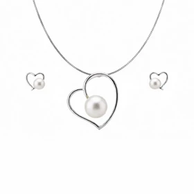 نیم ست نقره اصل 925 طرح قلب مروارید دار