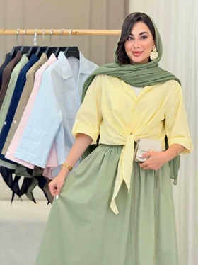 شومیز گره‌ای تک جیب آستین پاگن