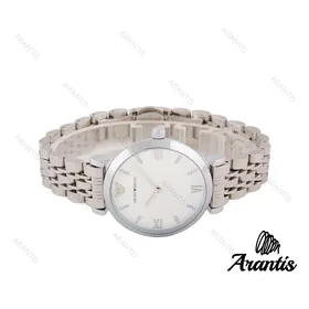ساعت امپریو آرمانی زنانه نقره ای صفحه سفید ایندکس نگین w-0955