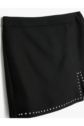کمر بلند مینی شورت دامن چاک‌دار با جزئیات سنگی A-Line 4SAK70136UW