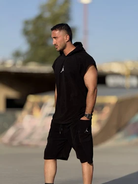 ست هودی و شلوارک مخمل JORDAN مشکی