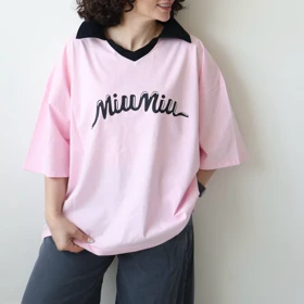 تیشرت یقه‌دار لانگ miumiu کد 6077 (صورتی)