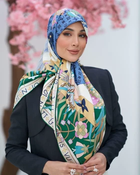 روسری ابریشم ژاکارد قواره 120 30202 (سبز)