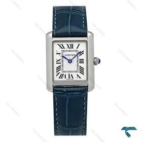ساعت کارتیه تانک زنانه نقره ای بند چرم سرمه ای اسمال Cartier-8889-L