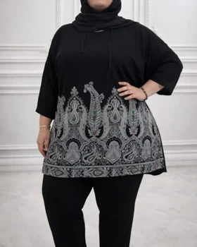 تونیک سایزبزرگ اندونزی ترمه 7362 (مشکی)