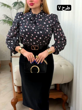 شومیز حریر آستین پف 3756