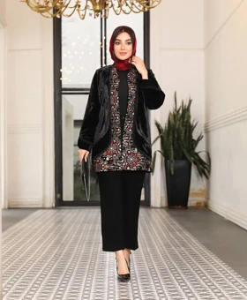کت مخمل ترکیبی کارشده مزون دوز