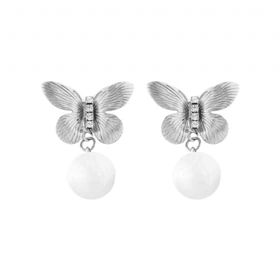 گوشواره زنانه مدل پروانه مروارید (نقره‌ای)