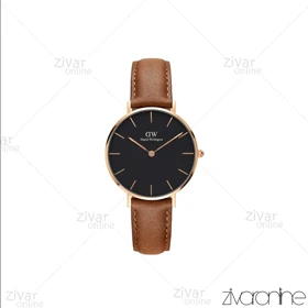 ساعت دنیل ولینگتون زنانه قاب رزگلد بند چرم عسلی مدیوم 104743